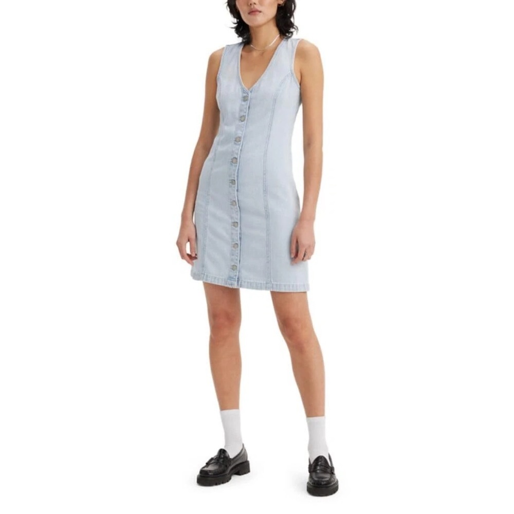 Levi's Womens Thora Denim Mini Dress New With Tags light blue denim button dress